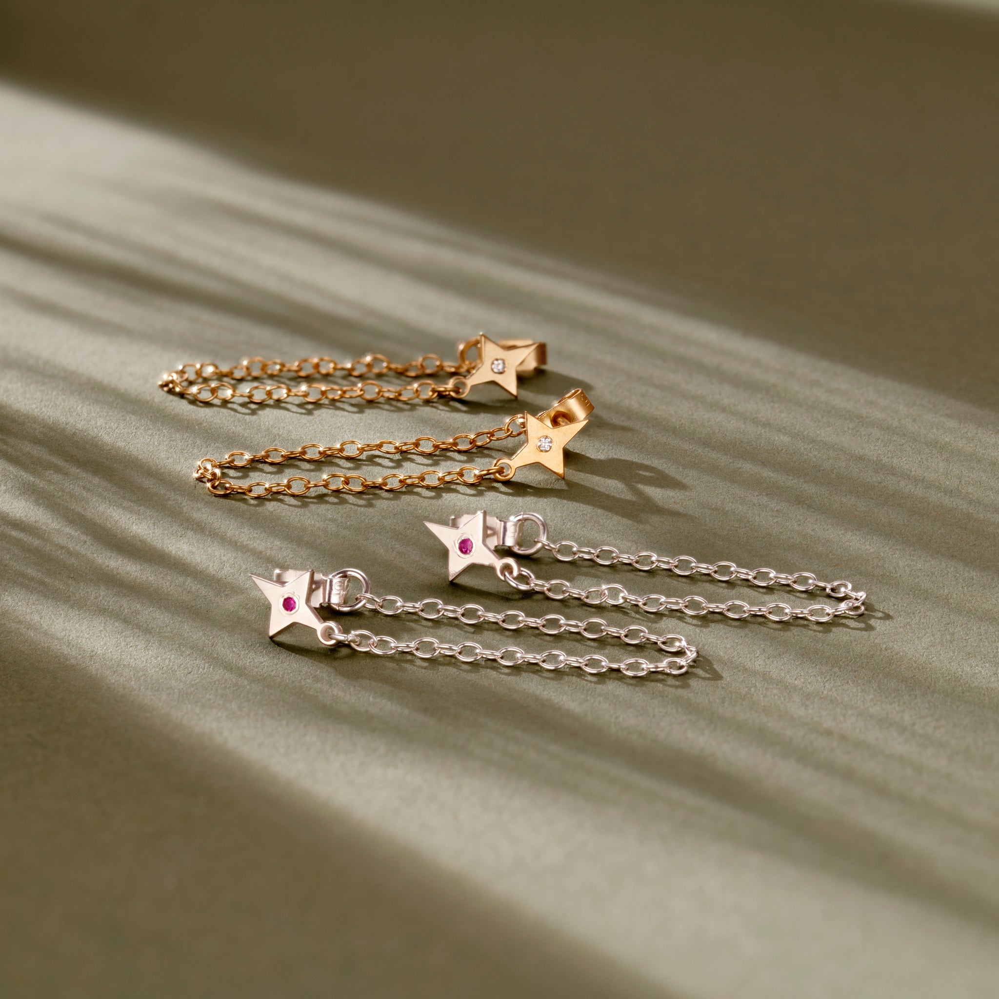 The North Star Birthstone Chain Stud Earrings