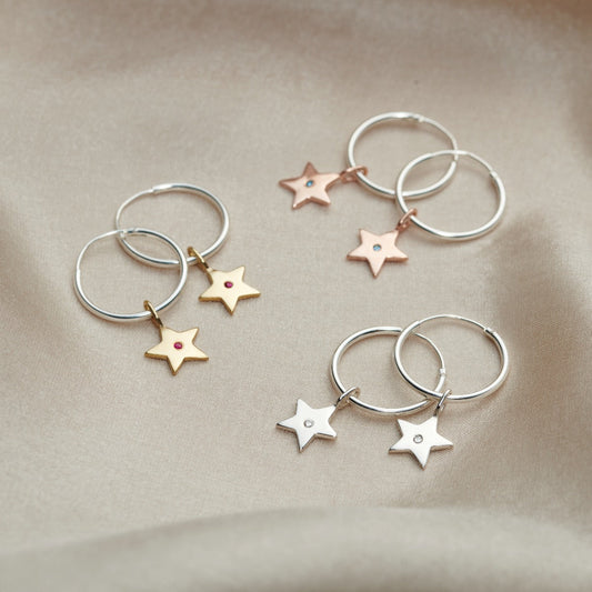 Birthstone Star Hoop Earrings